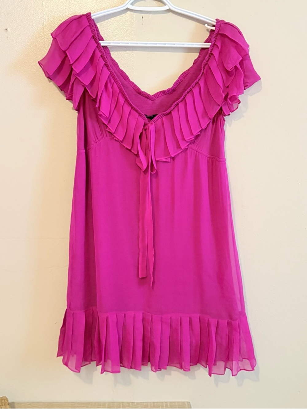 Talbots Fuchsia Ruffle-Trim V-Neck Blouse